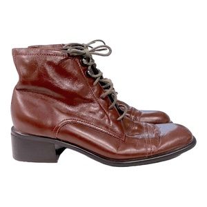 CRAZY HORSE Vintage Leather Lace Up Square Cap Toe Boots Size US 7